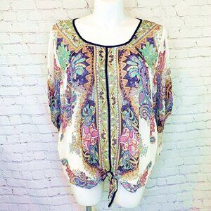 NWT STYLE & COLORFUL SHEER PAISLEY RHINESTONE TOP